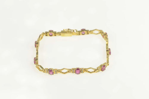 18K 4.94 Ctw Ruby Diamond Honeycomb Tennis Bracelet 7.25