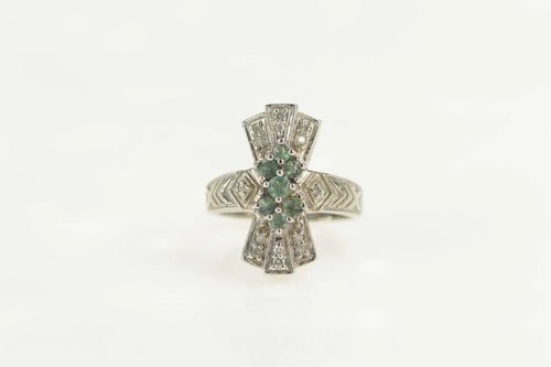 14K 0.44 Ctw Emerald Diamond Unique Engagement Ring Size 6 White Gold