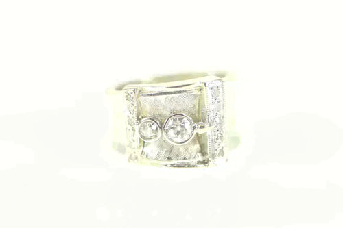 14K 1930's 0.61 Ctw Old European Diamond Buckle Ring Size 5 White Gold