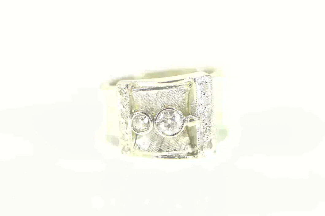14K 1930's 0.61 Ctw Old European Diamond Buckle Ring Size 5 White Gold