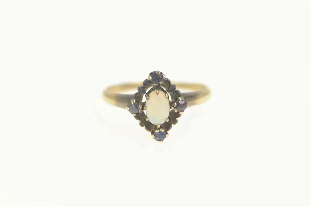 10K Natural Opal Sapphire Halo Engagement Ring Size 5.5 Yellow Gold