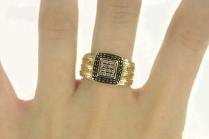 10K 0.64 Ctw Black & Champagne Diamond Squared Ring Size 9 Yellow Gold