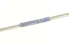 Load image into Gallery viewer, 18K 4.00 Ctw Sapphire Squared Cluster Statement Bracelet 7.25&quot; White Gold