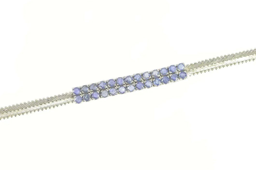 18K 4.00 Ctw Sapphire Squared Cluster Statement Bracelet 7.25