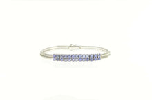 Load image into Gallery viewer, 18K 4.00 Ctw Sapphire Squared Cluster Statement Bracelet 7.25&quot; White Gold