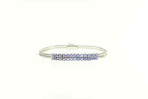 18K 4.00 Ctw Sapphire Squared Cluster Statement Bracelet 7.25" White Gold