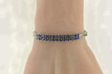 Load image into Gallery viewer, 18K 4.00 Ctw Sapphire Squared Cluster Statement Bracelet 7.25&quot; White Gold