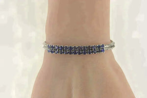 18K 4.00 Ctw Sapphire Squared Cluster Statement Bracelet 7.25" White Gold