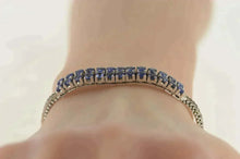 Load image into Gallery viewer, 18K 4.00 Ctw Sapphire Squared Cluster Statement Bracelet 7.25&quot; White Gold