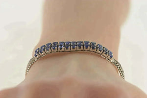 18K 4.00 Ctw Sapphire Squared Cluster Statement Bracelet 7.25" White Gold