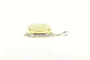 14K 16.57 Ctw Victorian Handmade Opal Diamond Pendant Yellow Gold