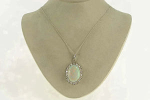 14K 16.57 Ctw Victorian Handmade Opal Diamond Pendant Yellow Gold