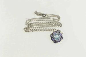 14K 3.30 Ctw Blue Topaz Iolite Squared Cluster Necklace 15.75" White Gold