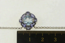 Load image into Gallery viewer, 14K 3.30 Ctw Blue Topaz Iolite Squared Cluster Necklace 15.75&quot; White Gold