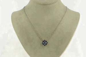 14K 3.30 Ctw Blue Topaz Iolite Squared Cluster Necklace 15.75" White Gold