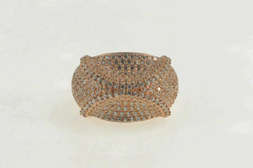 Sterling Silver Curved Pave CZ Encrusted Geometric Statement Ring