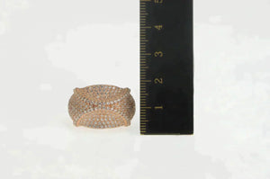 Sterling Silver Curved Pave CZ Encrusted Geometric Statement Ring