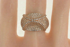 Sterling Silver Curved Pave CZ Encrusted Geometric Statement Ring