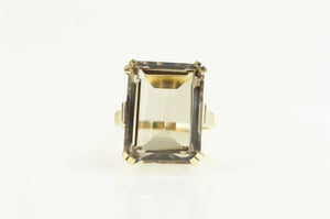 10K Emerald Cut Syn. Smoky Quartz Cocktail Ring Yellow Gold