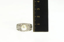 Load image into Gallery viewer, 10K Pearl Filigree Diamond Scroll Engagement Ring White Gold