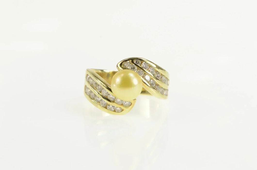 14K 0.90 Ctw Gold Pearl Diamond Engagement Ring Yellow Gold