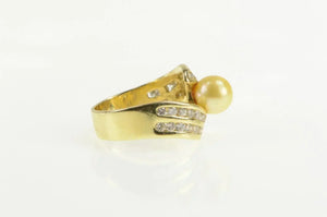 14K 0.90 Ctw Gold Pearl Diamond Engagement Ring Yellow Gold