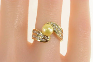 14K 0.90 Ctw Gold Pearl Diamond Engagement Ring Yellow Gold