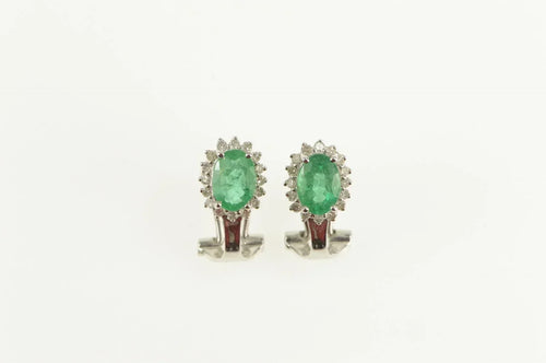 14K 2.00 Ctw Natural Emerald Diamond Halo Earrings White Gold