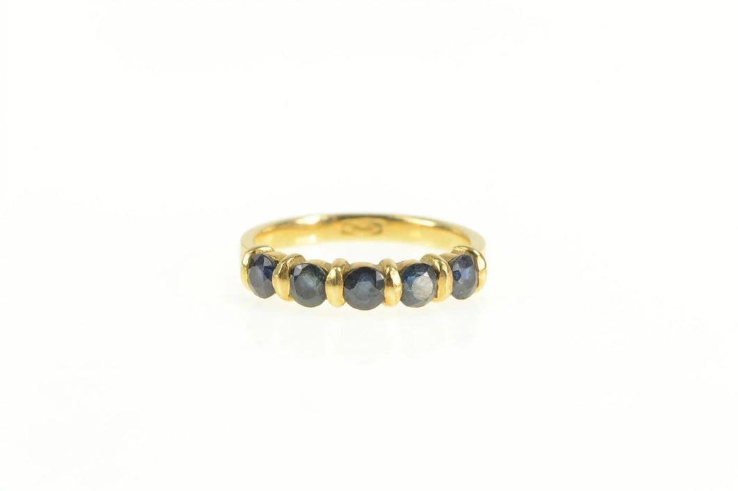 18K Five Stone Natural Sapphire Stackable Band Ring Yellow Gold