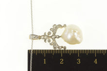 Load image into Gallery viewer, 14K Victorian Pearl Ornate Diamond Statement Necklace 16&quot; White Gold