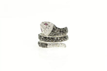 Load image into Gallery viewer, Sterling Silver Pave Black White CZ Syn. Ruby Snake Serpent Ring