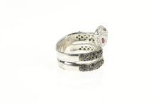 Load image into Gallery viewer, Sterling Silver Pave Black White CZ Syn. Ruby Snake Serpent Ring