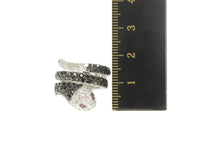 Load image into Gallery viewer, Sterling Silver Pave Black White CZ Syn. Ruby Snake Serpent Ring