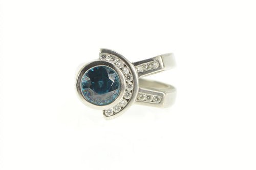 Palladium 4.18 Ctw Blue Zircon Diamond Geometric Ring
