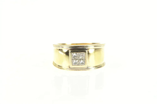 14K 0.40 Ctw Princess Cluster Squared Band Ring Yellow Gold