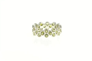 18K Green Sapphire Eternity Honeycomb Band Ring White Gold