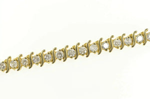 14K 6.50 Ctw Diamond Scroll Wavy Curvy Tennis Bracelet 7" Yellow Gold
