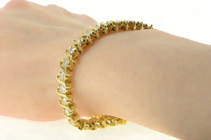14K 6.50 Ctw Diamond Scroll Wavy Curvy Tennis Bracelet 7" Yellow Gold
