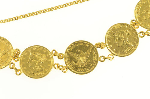 18K $2.50 Quarter Eagle 1891-1907 Coin Chain Bracelet 7