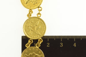 18K $2.50 Quarter Eagle 1891-1907 Coin Chain Bracelet 7" Yellow Gold