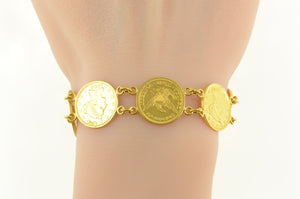 18K $2.50 Quarter Eagle 1891-1907 Coin Chain Bracelet 7" Yellow Gold