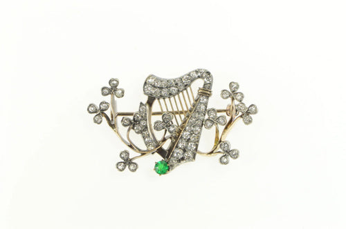 14K 1.80 Ctw Diamond Emerald Clover Blossom Pin/Brooch Yellow Gold