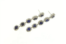 Load image into Gallery viewer, 14K 3.75 Ctw Sapphire Diamond Halo Dangle Earrings White Gold