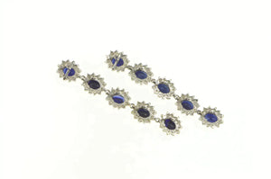 14K 3.75 Ctw Sapphire Diamond Halo Dangle Earrings White Gold