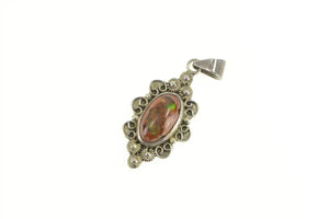 Sterling Silver Oval Cantera Opal Cabochon Ornate Statement Pendant