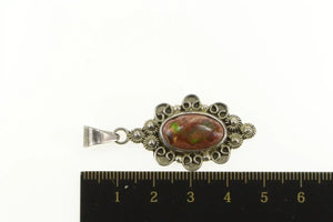 Sterling Silver Oval Cantera Opal Cabochon Ornate Statement Pendant