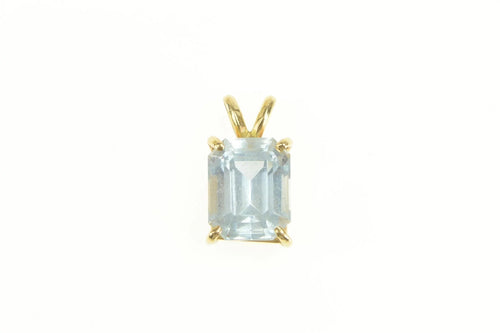 14K 3.50 Ct Natural Emerald Cut Aquamarine Pendant Yellow Gold