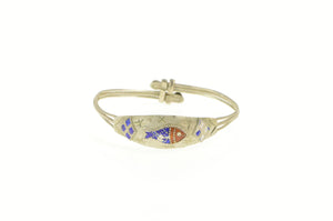 Silver Enamel Fish Design Child's Adjustable Bangle Bracelet 4.75-5.75"