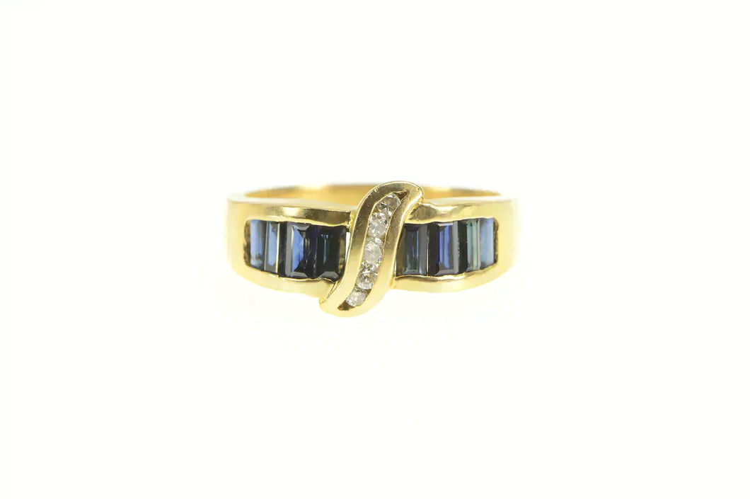 14K Baguette Sapphire Diamond Wavy Statement Ring Yellow Gold