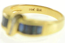 Load image into Gallery viewer, 14K Baguette Sapphire Diamond Wavy Statement Ring Yellow Gold